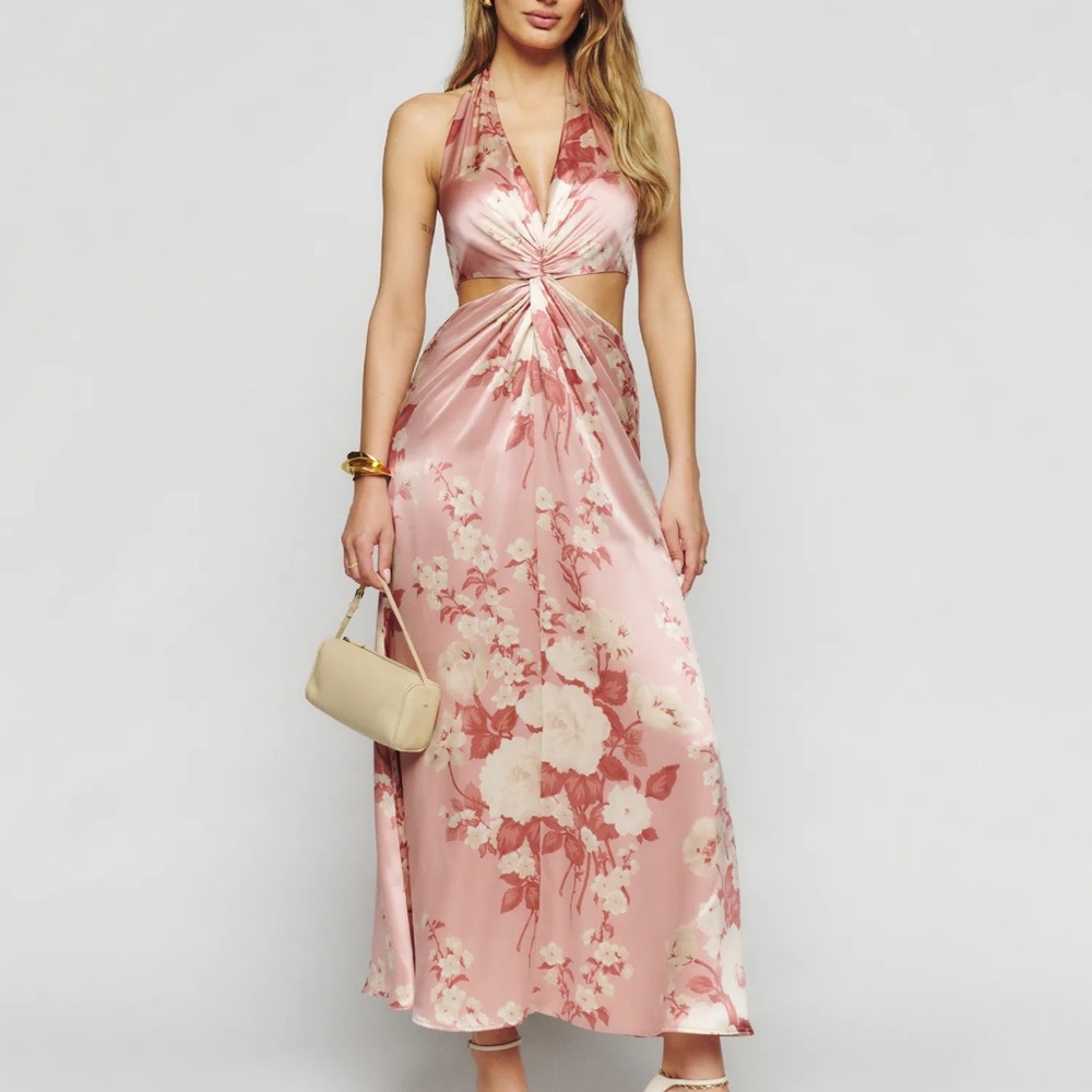Reformation Pink Floral Maxi Dress Nerida Silk Dress - Picture 2 of 4